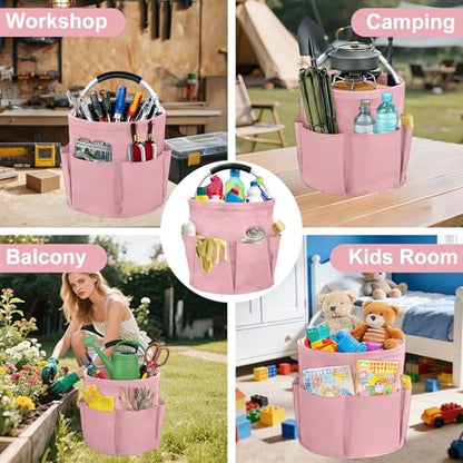 Qivine Pink Cleaning Caddy Bag 17L Foldable Organizer Handle - color: Pink