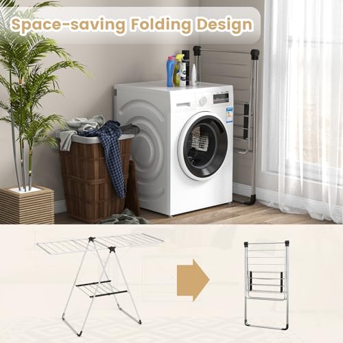 Tangkula 2-Level Collapsible Clothes Drying Rack w/Height-Adjustable Wings