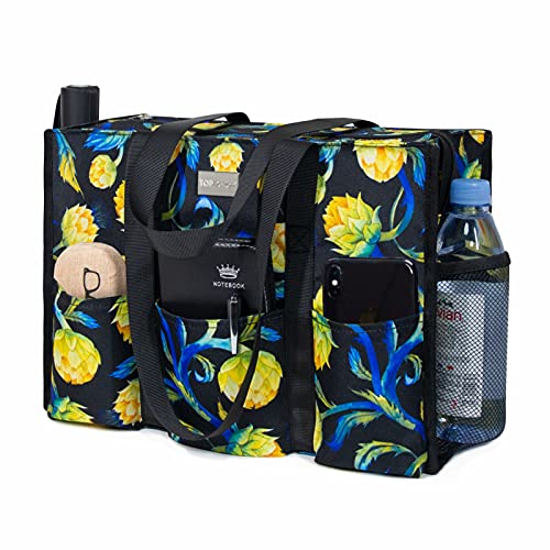 TOPDesign Utility Water Resistant Tote Bag with 13 Pockets, Zipper Closure - color: Artichoke, size: Medium