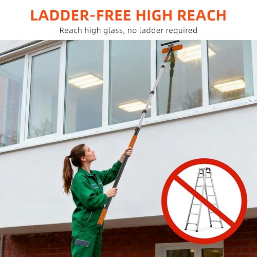 26FT High Window Cleaning Kit with Pole, 2-in-1 Window Squeegee with 5-20 FT Telescoping Extension Pole - Professional Window Washing Kit with Long Handle, Multi-Use Cleaning Tool for High Windows - size: 5-20FT