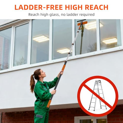 26FT High Window Cleaning Kit with Pole, 2-in-1 Window Squeegee with 5-20 FT Telescoping Extension Pole - Professional Window Washing Kit with Long Handle, Multi-Use Cleaning Tool for High Windows - size: 5-20FT