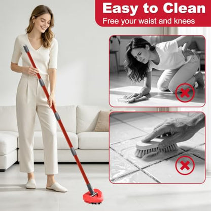 2 Pack Upgrade Scrubber Mop Head and Spin Mop Base for Ocedar,Scrub Brush Compatible with O-Cedar Rinseclean 2 Tank System,Hard Bristle Scrubber Mop with Base for Floor Deck Wall Bathroom and Kitchen - color: Red 2