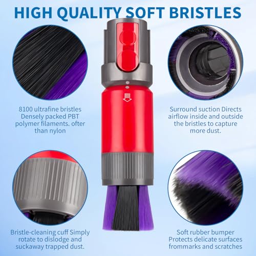 Traceless Dust Brush and Flexible Extension Hose Compatible for Dyson V7 V8 V10 V11 V15 Gen5 outsize Vacuum Cleaners, Self-Cleaning Soft Bristle Dust Brush Replacement Parts for Dyson Cordless Vacuum