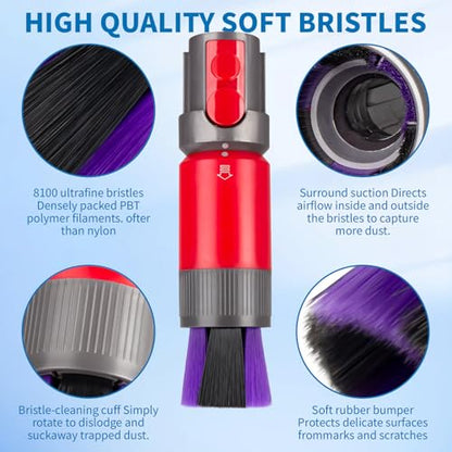 Traceless Dust Brush and Flexible Extension Hose Compatible for Dyson V7 V8 V10 V11 V15 Gen5 outsize Vacuum Cleaners, Self-Cleaning Soft Bristle Dust Brush Replacement Parts for Dyson Cordless Vacuum