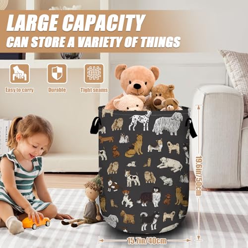 Cute Dogs Laundry Basket, Foldable Dog Lover Laundry Hamper Tote Bag Dirty Clothes Storage Bucket Organizer for Bathroom/Laundry/Bedroom 15.7"x19.6" - color: Cute Dogs