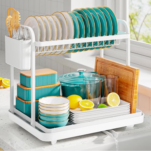 Sakugi Dish Drying Rack 2-Tier 15: x11.4" x15" White Double Rod - color: White, size: Large