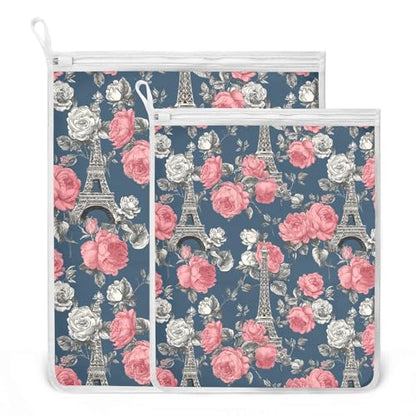 Mesh Laundry Bags Lingerie Bags for Washing Delicates 2 PCS Durable Wash Bag with Zipper Small and Medium Washable Blue French Eiffel Tower and Roses - color: Blue French Eiffel Tower and Roses