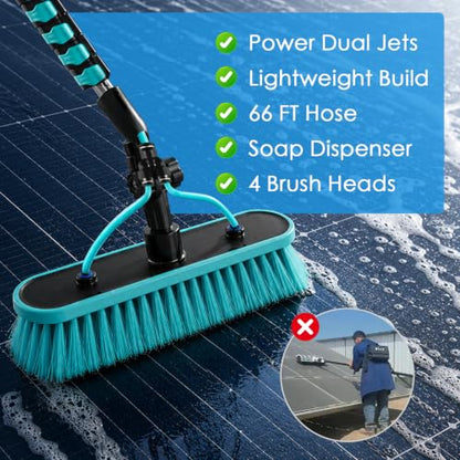 Adjustable 24FT Water Fed Pole Cleaning Kit with 4 Brush Heads