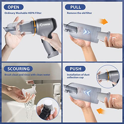 Saker Car Vacuum Cleaner Original Filter Set, 3 HEPA Filter and 1 Steel Filter, Adapted to Saker HL Series Handheld Vacuum Cleaners,Robust and Durable, Washable 4PCS