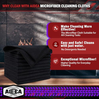 AIDEA Microfiber Cleaning Cloth-10PK, Black Microfiber Towels,12"×12" - color: Black, size: 10PK