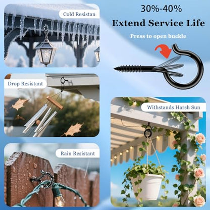 36-Pack Black Screw Hooks with Safety Buckles, 40-lb Capacity - color: Black