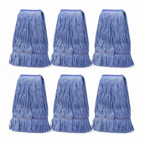 6 Pack Heavy Mop Replace Head，mop Head Replacement,Commercial mop Heads,Reusable Mop Head Refills-Replacement Mop Heads SuitableWet Industrial Blue Cotton Looped End String Head Refill (Blue) - size: 17 Ounce 6Pack