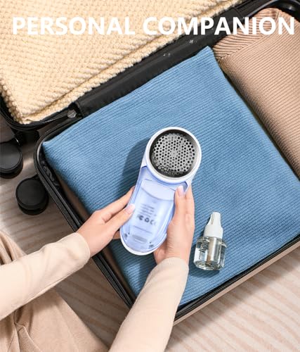 Fabric Shaver, Electric Lint Remover for Clothes & Furniture, Sweater Shaver & Pilling Remover, Depiller with 2 Extra Blades Included, Lint Shaver for Clothing - Battery Operated - color: Blue