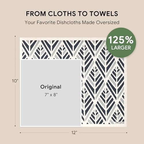 RECYCO Swedish Dishcloths for Kitchen | 4 Pack Oversized Washable Dish Rags | Large Cellulose Reusable Cleaning Paper Towels | Absorbent Counter Dish Cloth Sponge XL Kitchen Wipes, 12" L x 10" W - color: Beige & Gray - XL 4 Pack