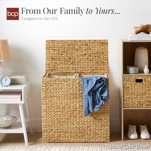 Best Choice Products Large Laundry Hamper with Lid, Natural Handwoven Hyacinth Laundry Basket, W/Removeable & Washable Liner Bag, Portable, Handles, 30 Gallon (114 liters) - Black - color: Black, size: Large, 114L