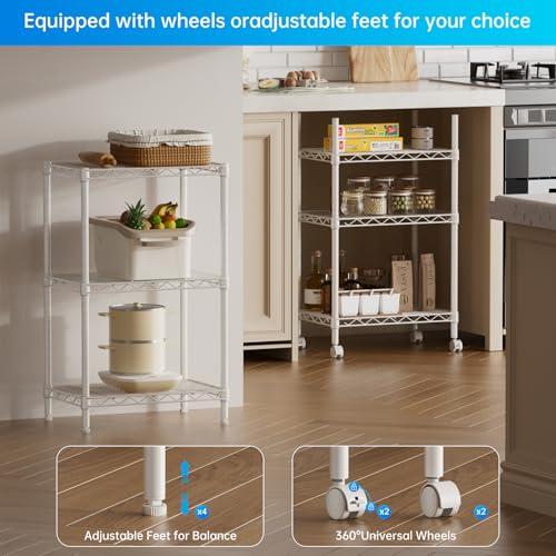SINGAYE Small Shelves Kitchen Storage Shelf Wire Shelving Metal Adjustable - color: White, size: 3 Tier 11.6"Dx17.6"Wx30"H