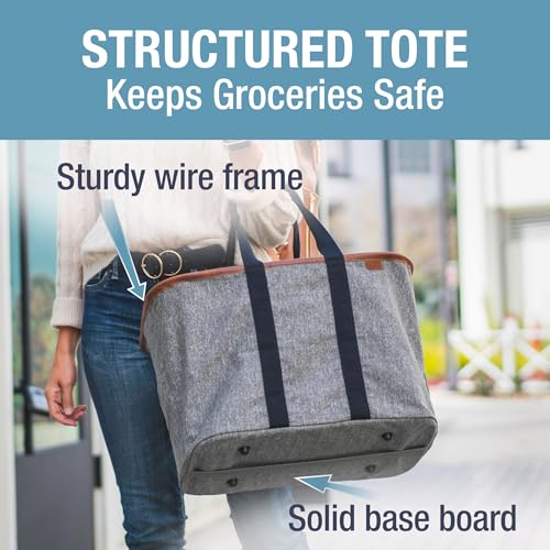 CleverMade Collapsible Tote LUXE, 30L Structured Tote Bag with Handles - color: Heather Gray
