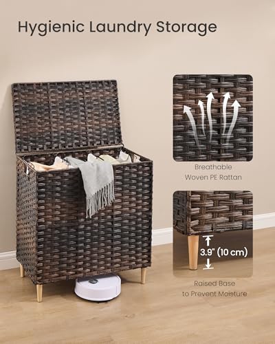 SONGMICS 3-Section Laundry Hamper with Lid, PE Rattan, 42 Gallons (160 L) - color: Chestnut Brown, size: 160 L (3 Basket)