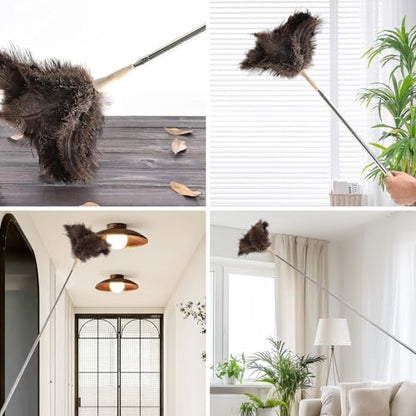 Extendable Ostrich Feather Duster 27-94 Inch, Natural Cleaning Duster Extension Pole Reusable for High Ceilings, Fans, Blinds, Furniture, Interior & Roof Dusting(one Pack) - size: Ostrich Feather