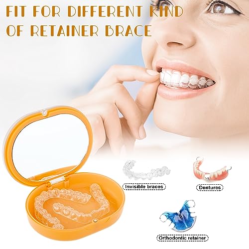 New Double-layer Aligner Case with Belt Chewing,Removal Tool,Cleaning Brush,Built in Mirror Orthodontic Case - color: orange