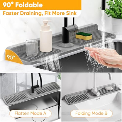 24'' Longer Faucet Mat for Kitchen Sink Water Splash Guard Behind Faucet - color: Gray, size: 24" x 5.5"