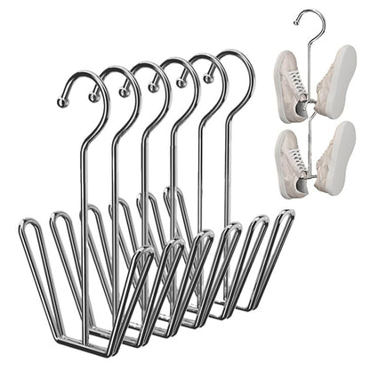 6pc Stainless Shoe Hanger, Dryer Shoe Rack for Organizer (Silver)
