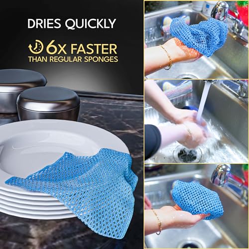 Non Scratch Dish Scrubbers for Cleaning Dishes (3PK) - Reusable Kitchen Sponge - Replace Dish Sponges for Washing Dishes - Best Household Scrubbing Pad & Alternative Dishwashing Scrub Pads Supplies - color: Blue 3 Pk