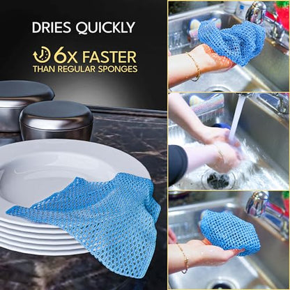 Non Scratch Dish Scrubbers for Cleaning Dishes (3PK) - Reusable Kitchen Sponge - Replace Dish Sponges for Washing Dishes - Best Household Scrubbing Pad & Alternative Dishwashing Scrub Pads Supplies - color: Blue 3 Pk