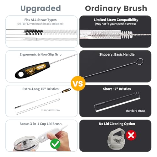 15 Inch Extra Long Black Straw Cleaner Brush Set,5PCS for 20-40oz Stanley - color: Black