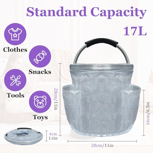 17L Portable Shower Caddy with Handle, Foldable Cleaning Supply Caddy in PVC Resin, Picnic Basket with 6 Side Pockets, Multifunctional Storage Basket for Bathroom, Picnics, Transparent - color: Transparent, size: 1PCS
