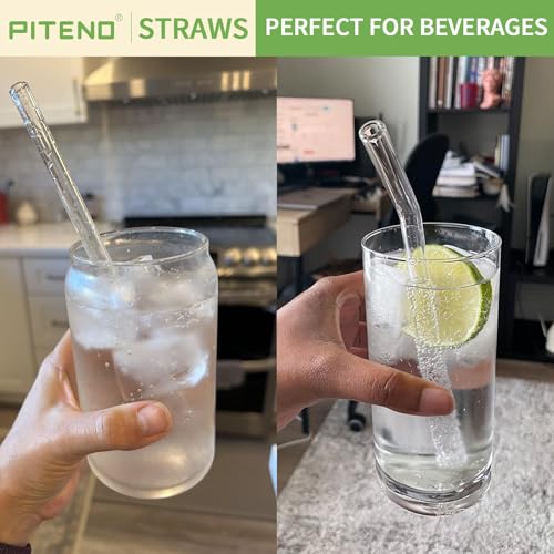 Piteno® 12Pcs Glass Straws with 4Pcs Brushes, Reusable Clear Glass Drinking Straws, 8.5''x10MM, Set of 6 Straight and 6 Bent with 4 Cleaning Brushes, Perfect for Smoothies, Milkshakes, Juice, Tea - color: Clear, size: 8.5"