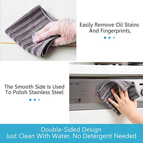 8 Pack Stainless Steel Cleaning Cloth, Double-Sided Microfiber Stainless Steel Cleaner for Kitchen Stovetop, Multi-Purpose Non-Scratch Cleaning Towel, Stripe Pattern, 12 x 12 Inches - color: Gray Stripe Pattern Stainless Cloth