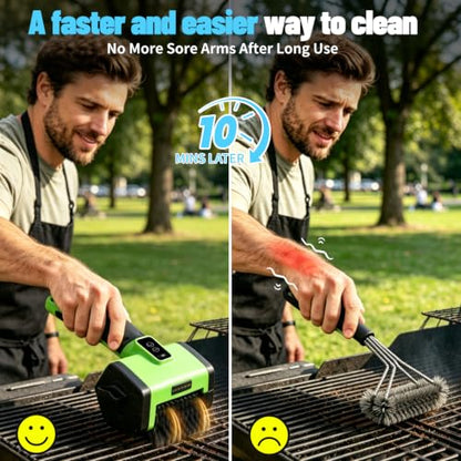Electric Grill Brush,2-Speed Rechargeable BBQ Grill Cleaner, up to 160 min Runtime, 304 Stainless Steel Brush, LED Light, 2 Brush Heads Included, Most Outdoor Grill Grates - color: Green