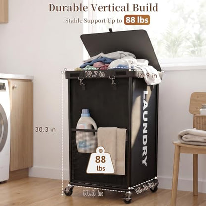 Laundry Hamper with Wheels and Lid, 150L Large Rolling Laundry Basket Black - color: Black, size: 150L