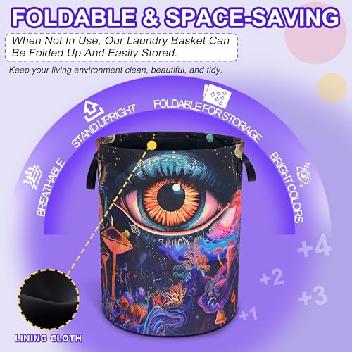 Abstract Eyes Mushrooms Laundry Basket Foldable Oxford Cloth 18.9 x 16.5 In - color: Abstract Eyes Mushrooms