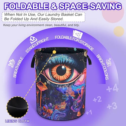 Abstract Eyes Mushrooms Laundry Basket Foldable Oxford Cloth 18.9 x 16.5 In - color: Abstract Eyes Mushrooms