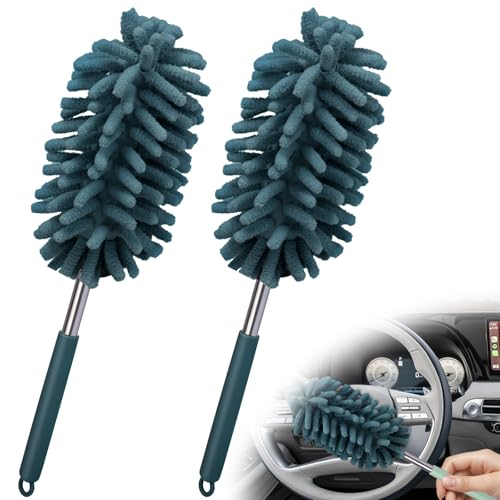 2 PCS Car Interior Duster with Extension Pole, Dusters for Cleaning - color: Navy Blue