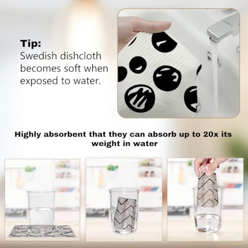 6 Pack Swedish Reusable Kitchen Dishcloths, Black White Geometric Cellulose Sponge Cloths, Washable Absorbent No Odor Eco Towels, Dish Washing Cleaning Supplies - color: Multi 1531