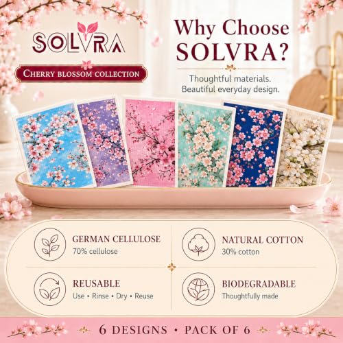 6 Pcs Cherry Blossom Swedish Dishcloths for Kitchen, German Cellulose - color: 6 Pcs- Cherry Blossom Print