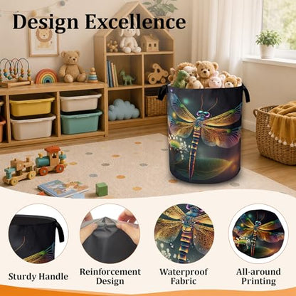 Dreamy Dragonfly Laundry Basket with Waterproof Coating, Collapsible Clothes Hamper, Large Storage Bin with Handles for Bedroom Bathroom Laundry Room - color: Dreamy Dragonfly
