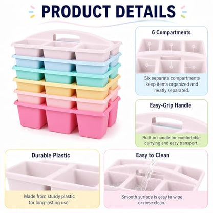 6 Pack Classroom Caddy with Handle, 6 Compartment (Pink Purple) - color: Pink Purple