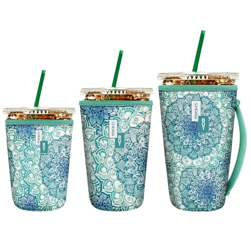 Fintie 3 Pack Reusable Iced Coffee Sleeve Insulated Drink Cup Cover - color: Emerald Illusions