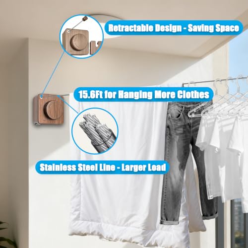 Retractable Clothesline Indoor Outdoor 17.4Ft Non-Sag (1, Dark Wood Grain) - color: Dark Wood Grain