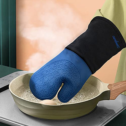 Silicone Oven Mitts - 14.6" Heat Resistant Oven Gloves for Baking, Cooking - color: Royal Blue & Black, size: 14.6in Oven Mitts
