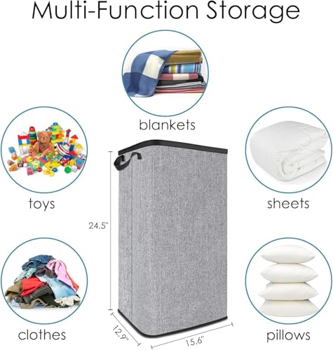 SNIGJAT Large Laundry Basket, 80 L Collapsible Tall Hamper with Handle Grey - color: Grey, size: 80L