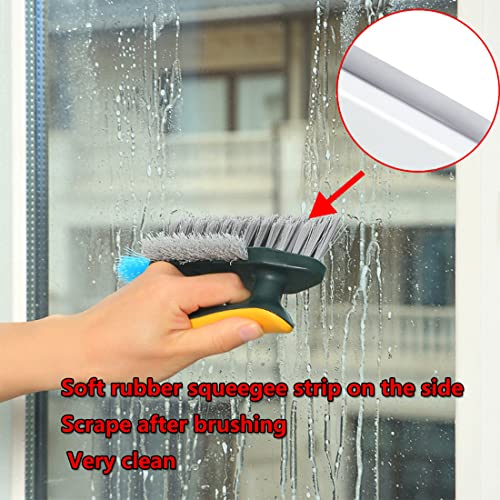 Grout and Corner Scrubber Brush with Scraper Tool 4-in-1, Stiff Bristles Crevice Floor Cleaner for Cleaning Bathroom Kitchen Wall Gap Cleaning Brush