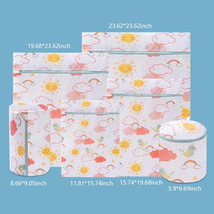 Mesh Laundry Bag Set with Zipper, 6 Sizes for Delicates - color: Rainbow Bird