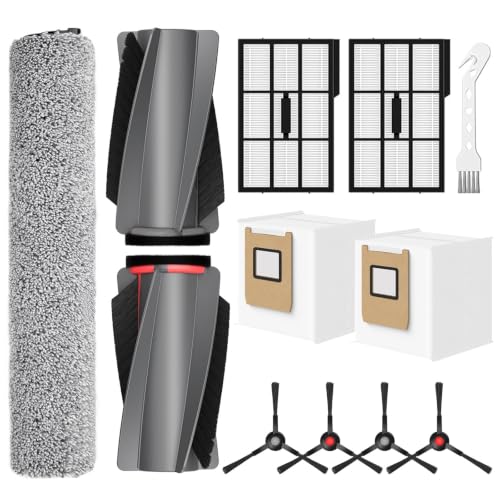 Replacement Parts for Eufy Omni E25 E28 Robot Vacuum Accessories Kits-1 Mop Roller Brushes, 1 Main Roller Brushes, 4 Side Brushes, 2 HEPA Filters, 2 Disposable Dust Bags, 1 Cleaning Tool-11 Pack