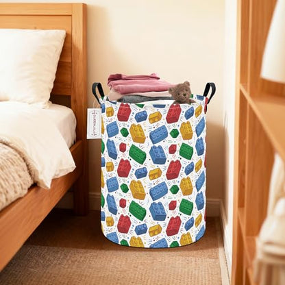 QUEENLALA Foldable Waterproof Round Fabric Laundry Basket Home, Blocks - color: Round-Blocks