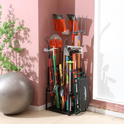 YueTong Garden Tool Organizer Heavy Duty,Yard Tool Tower Rack,Garage Storage Organization for Long Handle Tools,Rake,Brooms,Extra Hooks for Small Shovel,Shear.All Metal,Free Standing. - style: Classic